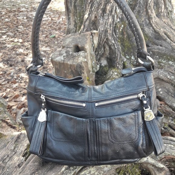 Genuine Leather Hobo Bag Biker Chick Zipper Pockets Pouches - Picture 12 of 16